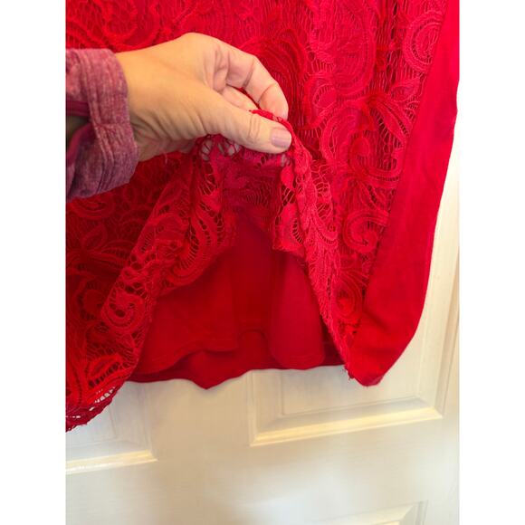 Adrianna Papell Red Lace Crochet Halter Tunic Tank Large - Picture 8 of 9